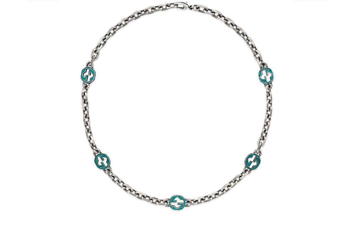 GUCCI Double G Enamel Interlocking 925 Silver Necklace for Men. 658126-J8410-8183 圖 2