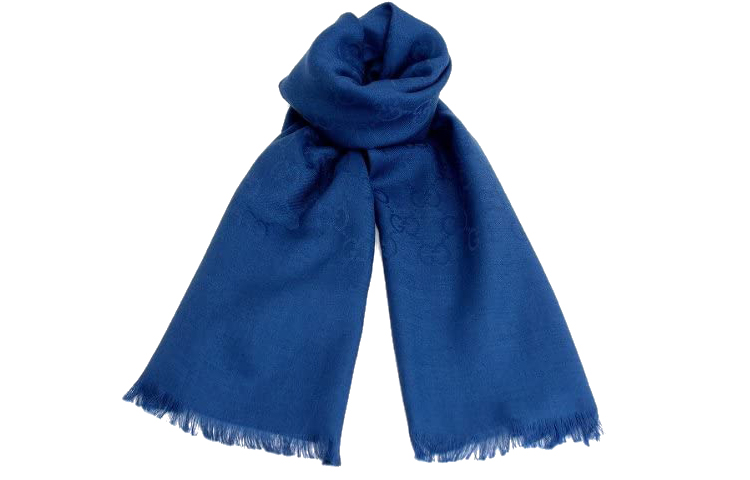 GUCCI Double G Fringe Scarf Blue Unisex Couples Edition 165904-3G646-4300