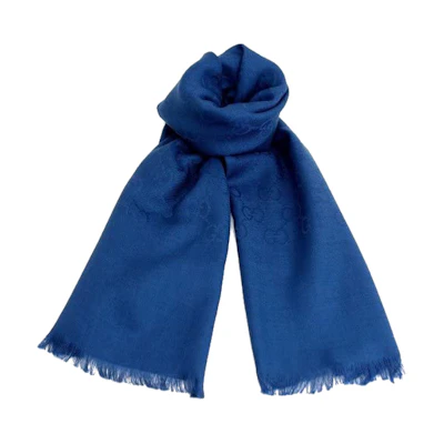GUCCI Double G Fringe Scarf Blue Unisex Couples Edition 165904-3G646-4300