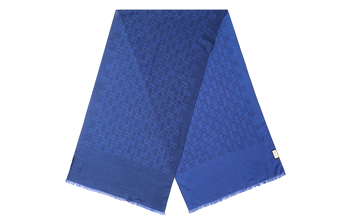 GUCCI Double G Jacquard Fringe Scarf Navy Blue Unisex 165904-3G646-4269 圖 3