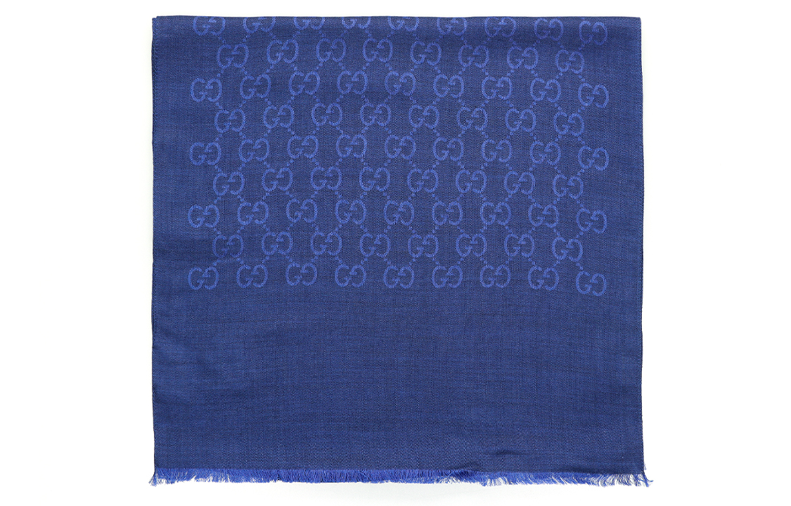 GUCCI Double G Jacquard Fringe Scarf Navy Blue Unisex 165904-3G646-4269 圖 4