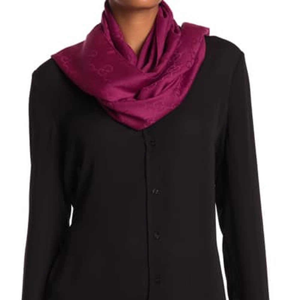 GUCCI Double G Jacquard Fringe Scarf Unisex Purple/Red 165904-3G646-5501 圖 5