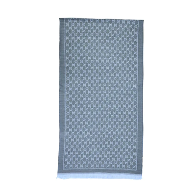 GUCCI Double G Jacquard Fringe Wool Scarf Unisex Light Blue/Light Grey 411115-3G200-1369