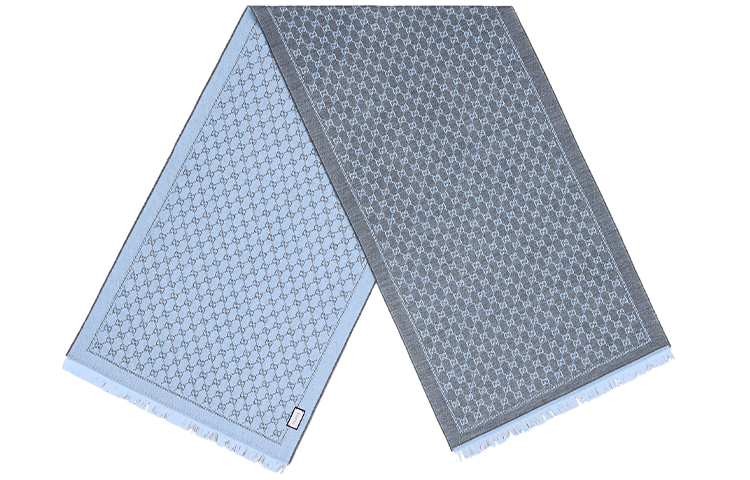 GUCCI Double G Jacquard Fringe Wool Scarf Unisex Light Blue/Light Grey 411115-3G200-1369 圖 2