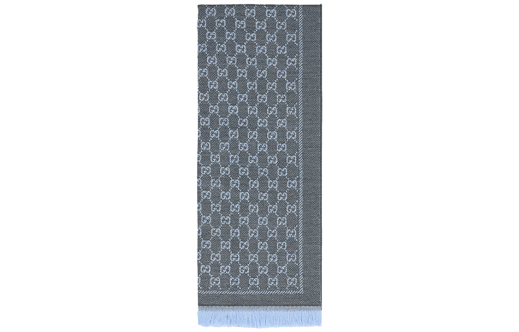 GUCCI Double G Jacquard Fringe Wool Scarf Unisex Light Blue/Light Grey 411115-3G200-1369 圖 3