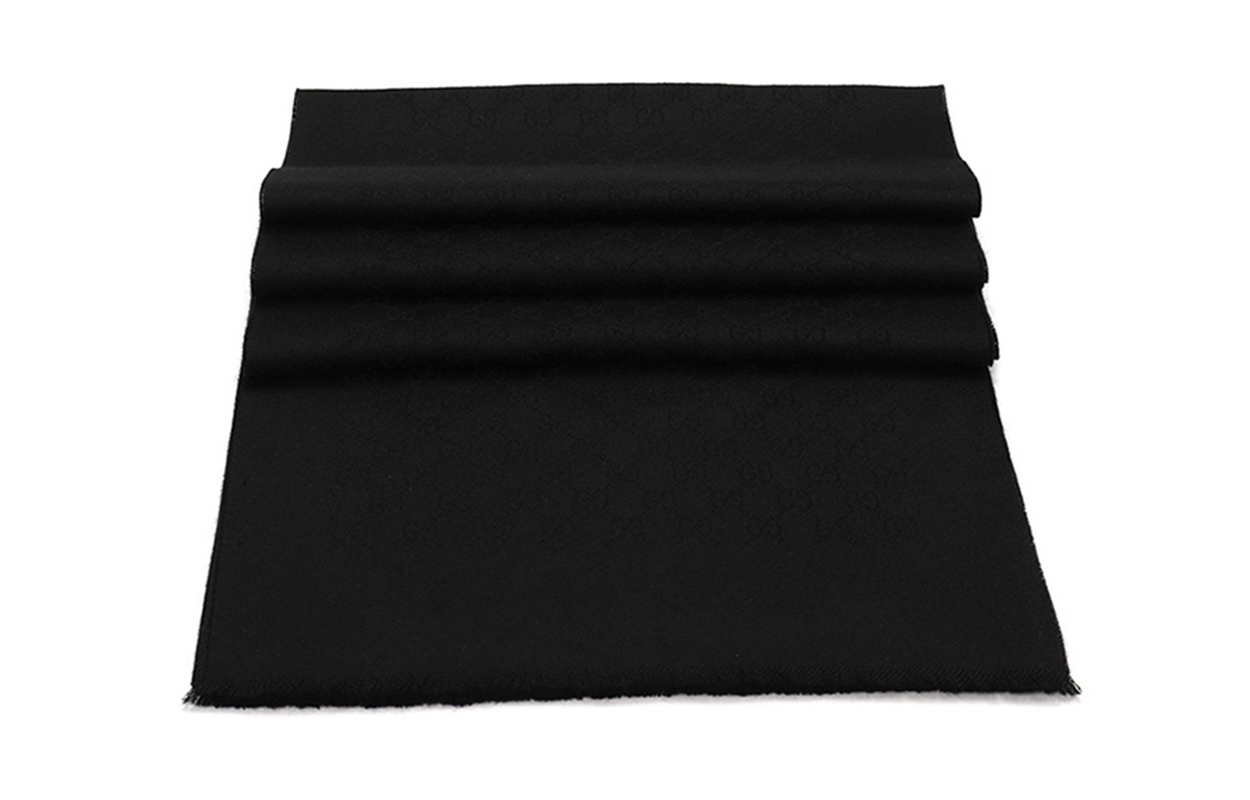 GUCCI Double G Jacquard Fringed Warm Knit Scarf Unisex Black 456362-4G201-1000 圖 3