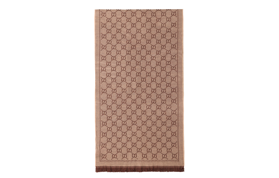 GUCCI Double G Jacquard Reversible Scarf in Brown/Beige Wool Unisex 133483-3G200-2764