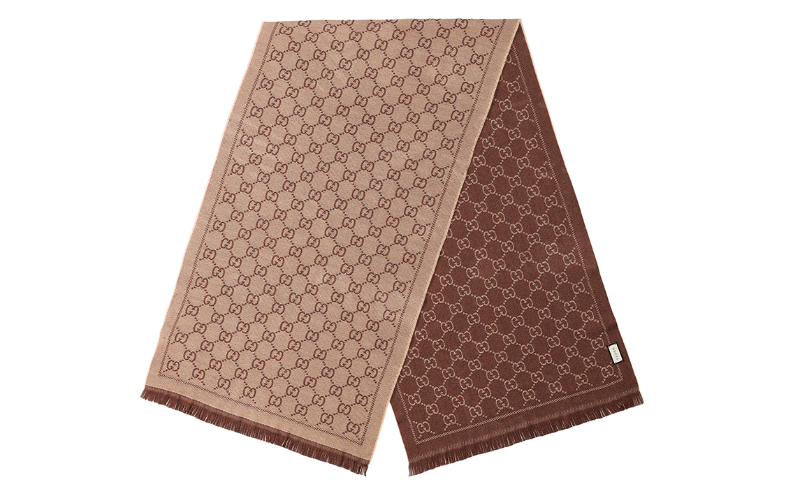 GUCCI Double G Jacquard Reversible Scarf in Brown/Beige Wool Unisex 133483-3G200-2764 圖 3