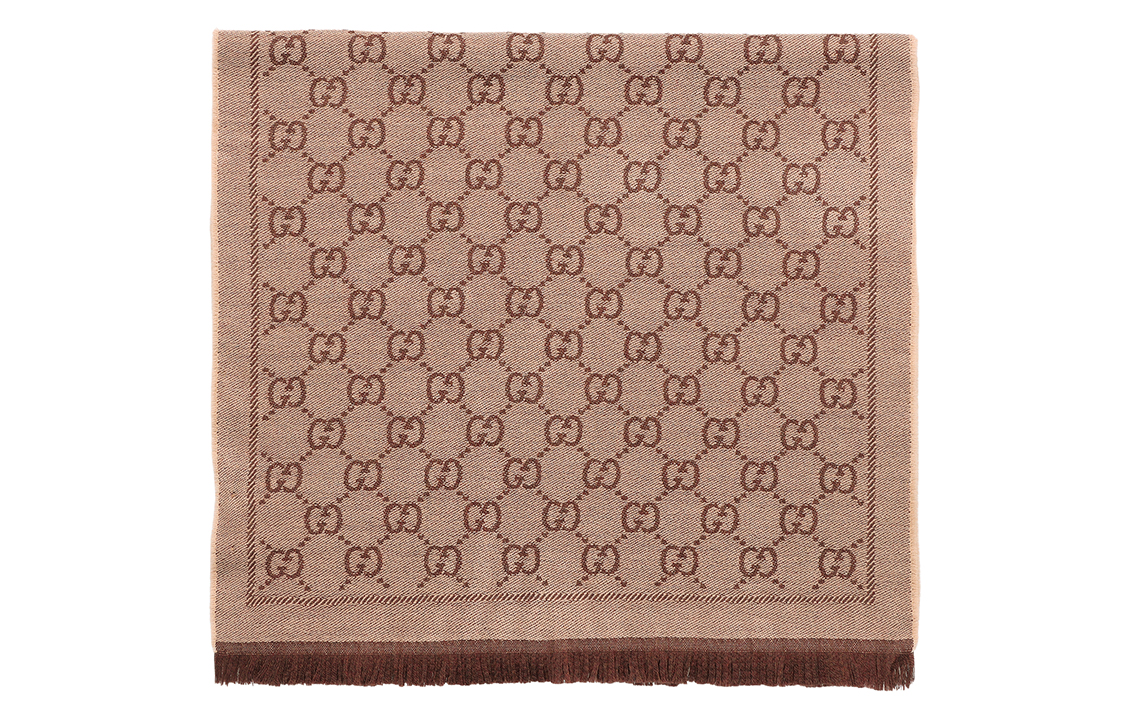GUCCI Double G Jacquard Reversible Scarf in Brown/Beige Wool Unisex 133483-3G200-2764 圖 4