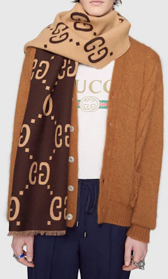 GUCCI 双G提花羊毛丝围巾 男女通用 棕色/米色 495592-4G350-2179 Purchase GUCCI 双G提花羊毛丝围巾 男女通用 棕色/米色 495592-4G350-2179
