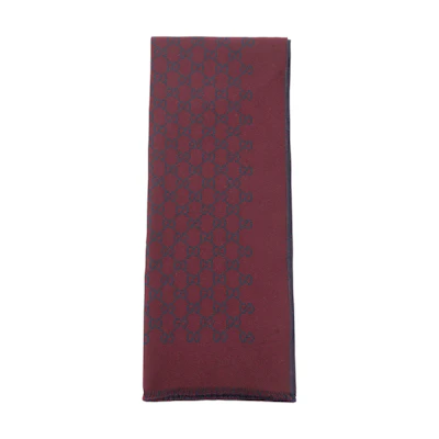 GUCCI Double G Jacquard Wool Tassel Scarf Unisex - Burgundy/Navy Colorblock 391246-4G200-6168
