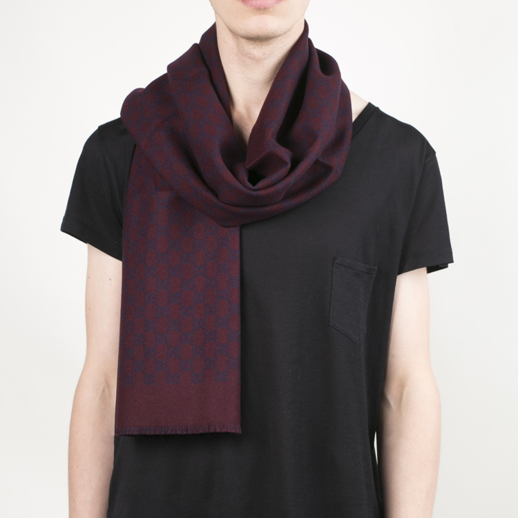 GUCCI Double G Jacquard Wool Tassel Scarf Unisex - Burgundy/Navy Colorblock 391246-4G200-6168 圖 4