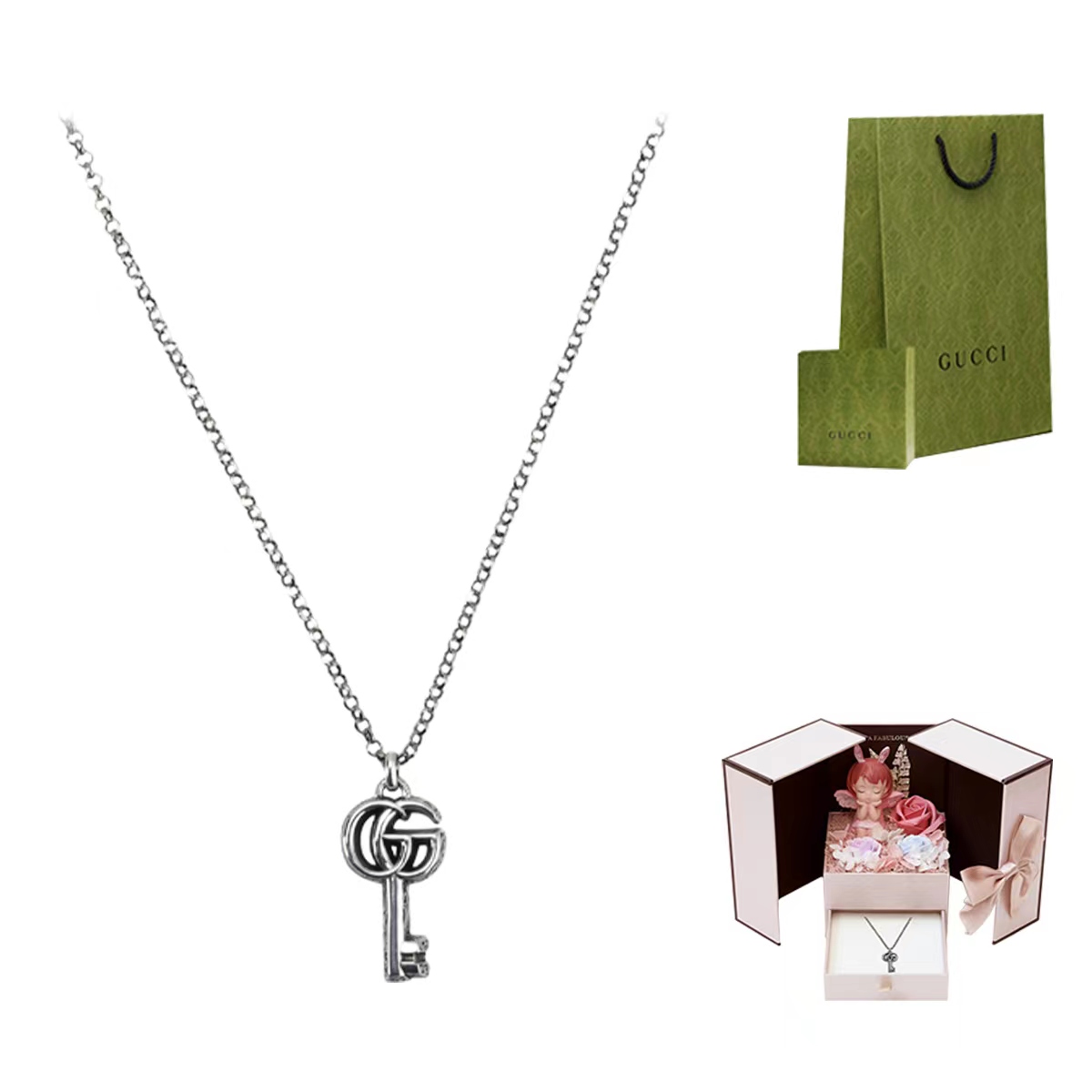 GUCCI Double G Key Necklace 925 Silver for Unisex 627757-J8400-0701 圖 7