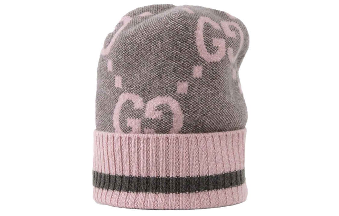 Lookbook GUCCI 双G针织羊绒帽 灰色/粉色 676827-3G344-1272