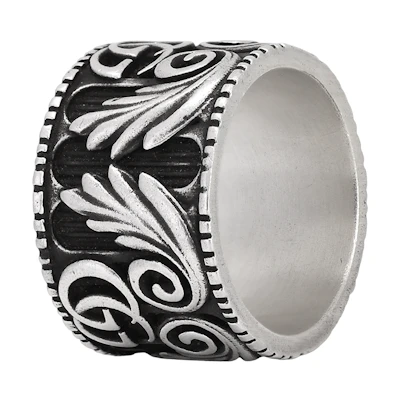 GUCCI Double G Leafs Pattern Ring Silver Jewelry 551895-J8400-0811