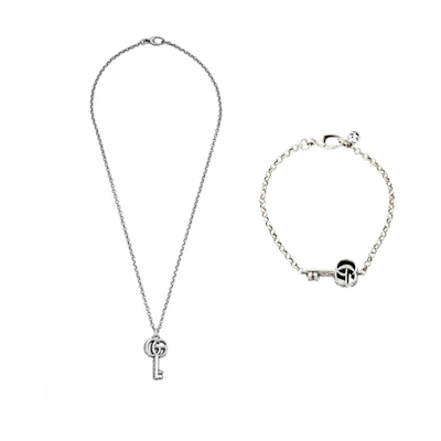 GUCCI Double G Logo 925 Silver Necklace Unisex Couple Design - Silver 627757/632207-J8400-0811