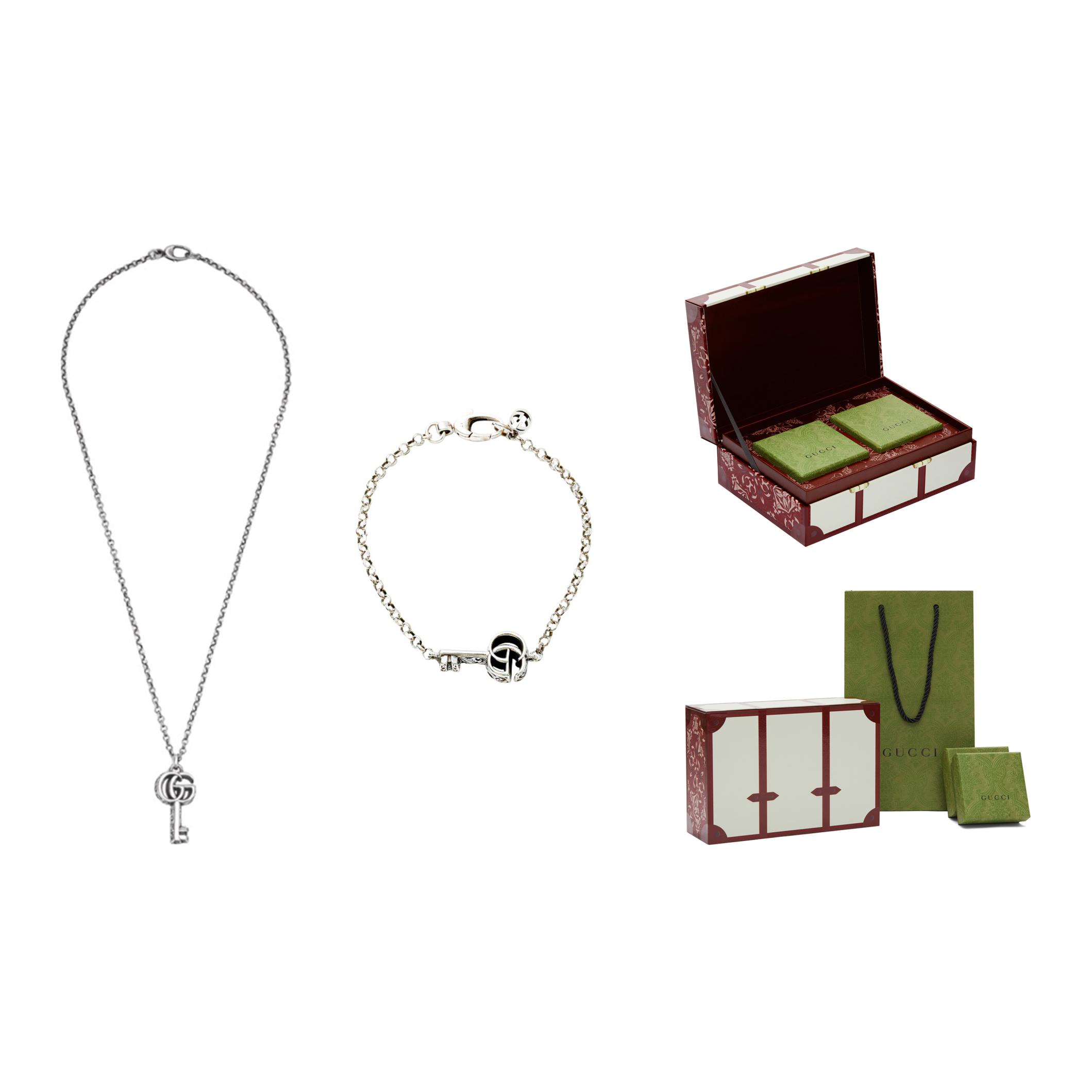 Order GUCCI Double G Logo 925 Silver Necklace Unisex Couple Design - Silver 627757/632207-J8400-0811