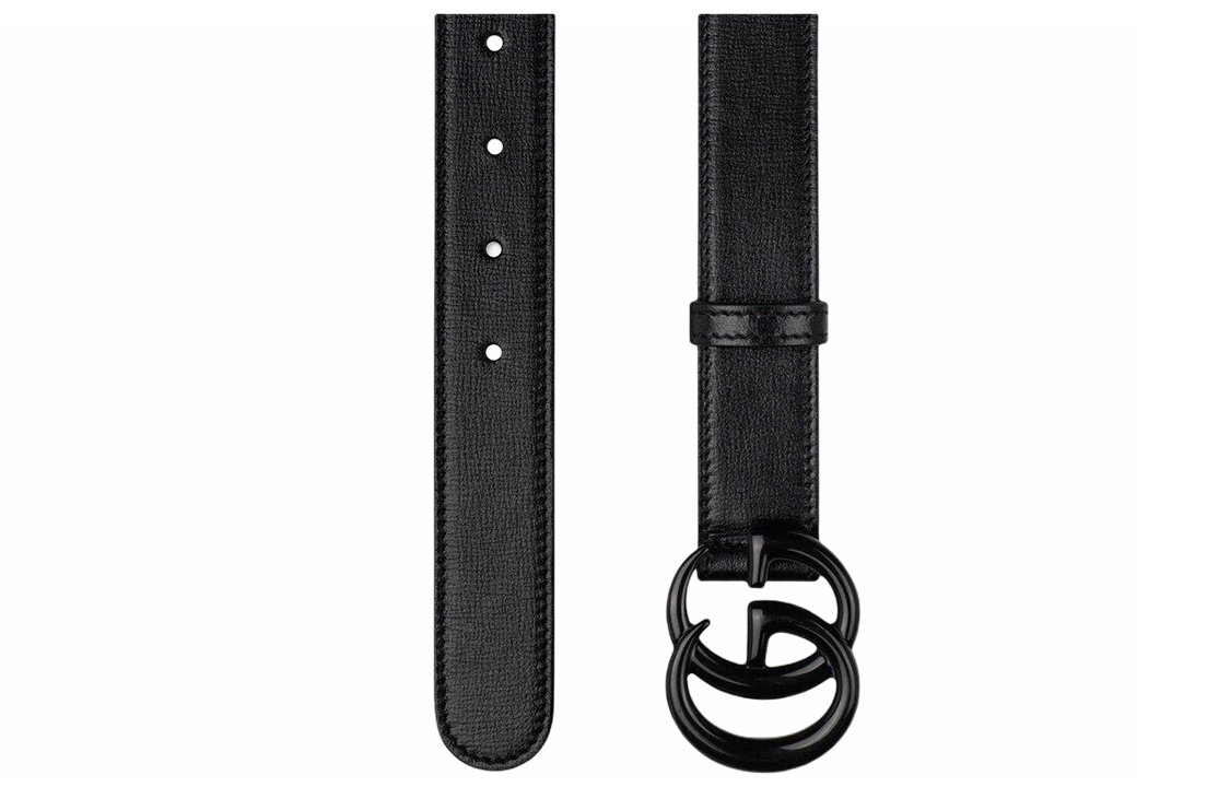 Shop GUCCI Double G Logo Leather Belt Unisex Couple Style, Narrow 3cm Width. 414516-18YXV-1000