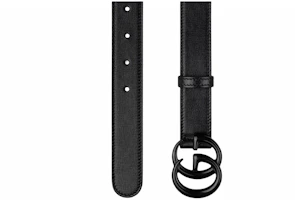 Shop GUCCI 雙G皮帶 情侶款 窄版 3cm 寬度 皮革腰帶 男女皆適用 414516-18YXV-1000