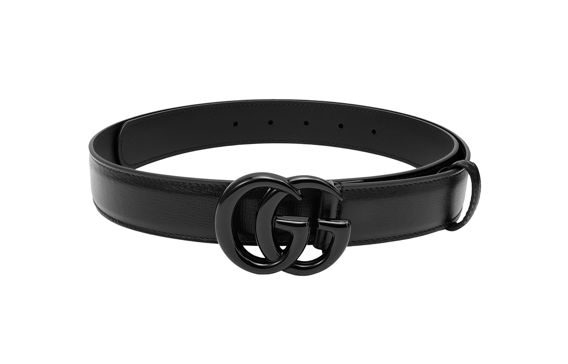 Details for GUCCI Double G Logo Leather Belt Unisex Couple Style, Narrow 3cm Width. 414516-18YXV-1000