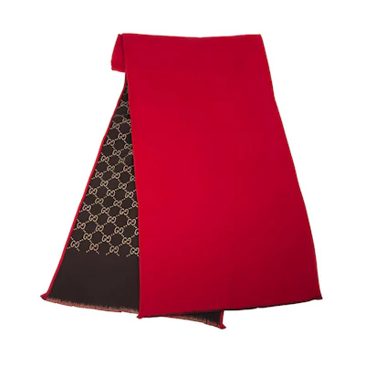 GUCCI Double G Logo Reversible Warm Knit Scarf Red for Men. 528946-3G744-6500