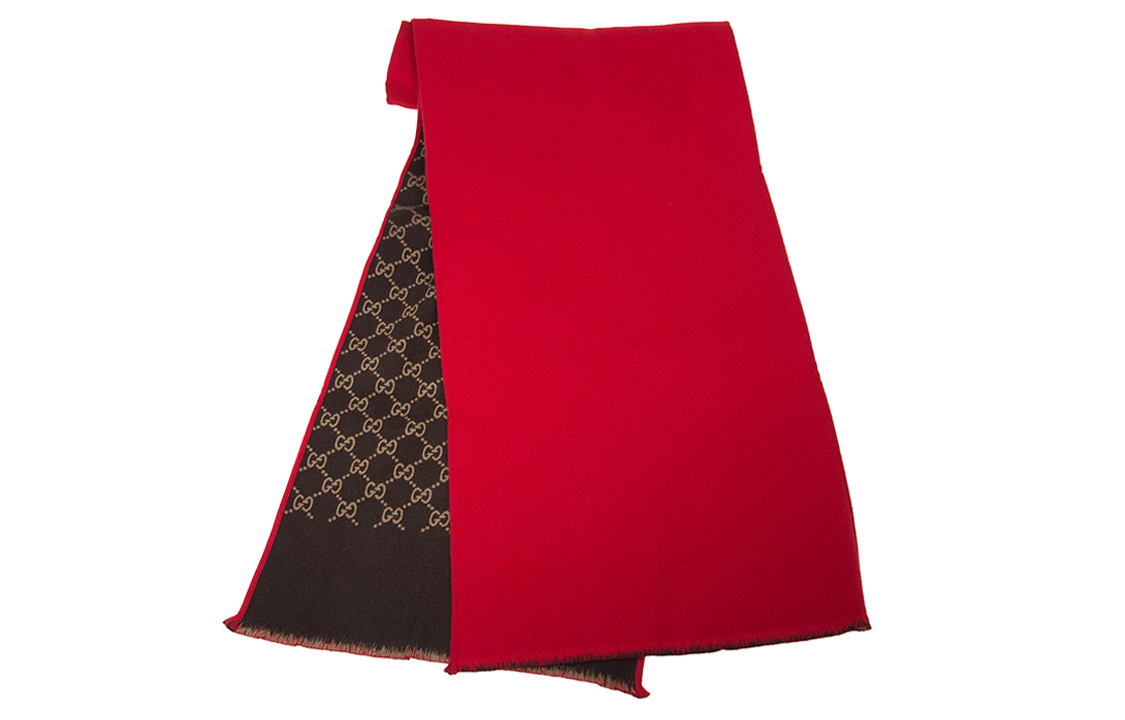 GUCCI Double G Logo Reversible Warm Knit Scarf Red for Men. 528946-3G744-6500 圖 2