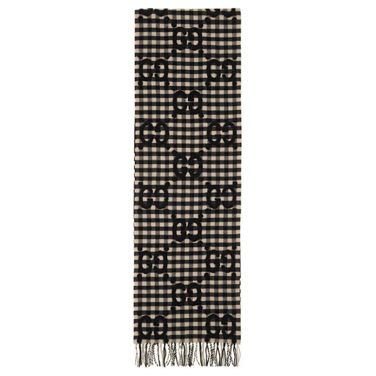 GUCCI Double G Logo Wool Fringe Scarf for Men 644365-4G718-4178