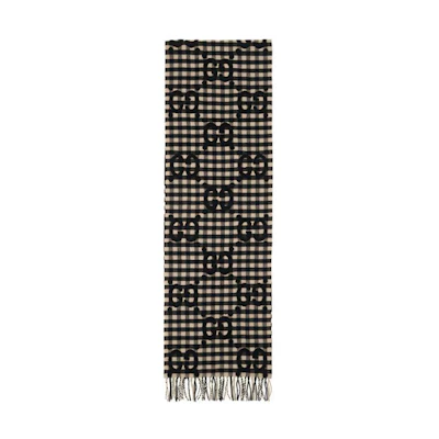 GUCCI Double G Logo Wool Fringe Scarf for Men 644365-4G718-4178