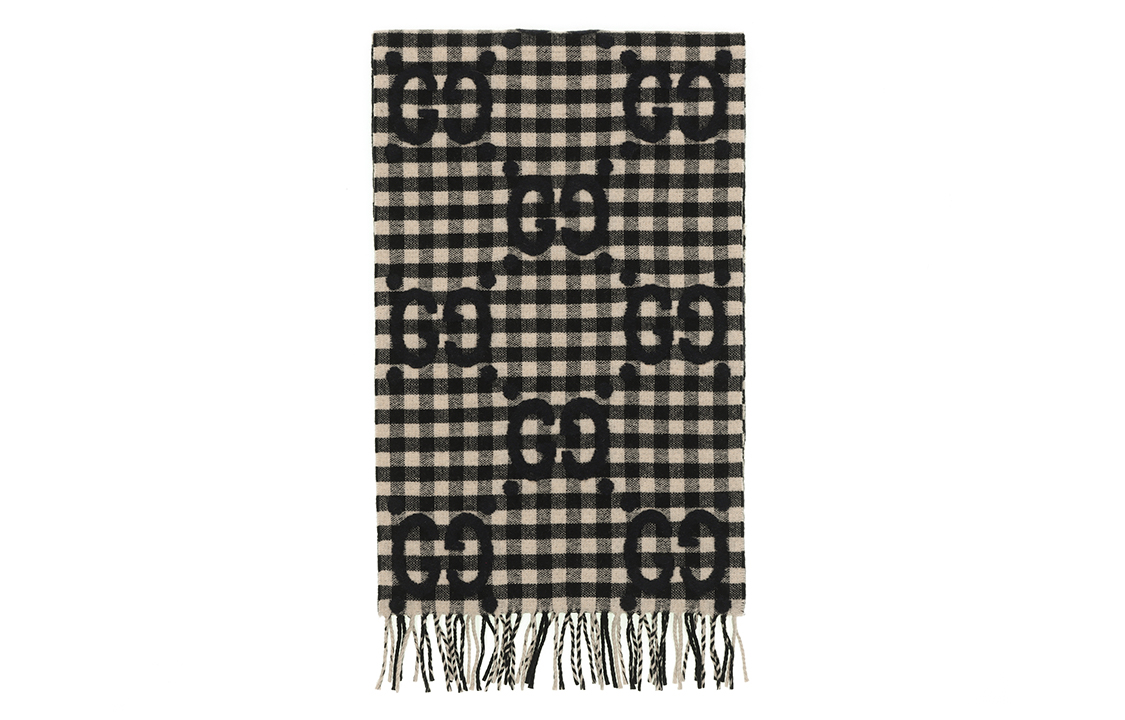 GUCCI Double G Logo Wool Fringe Scarf for Men 644365-4G718-4178 圖 4