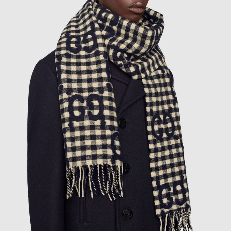 GUCCI Double G Logo Wool Fringe Scarf for Men 644365-4G718-4178 圖 5