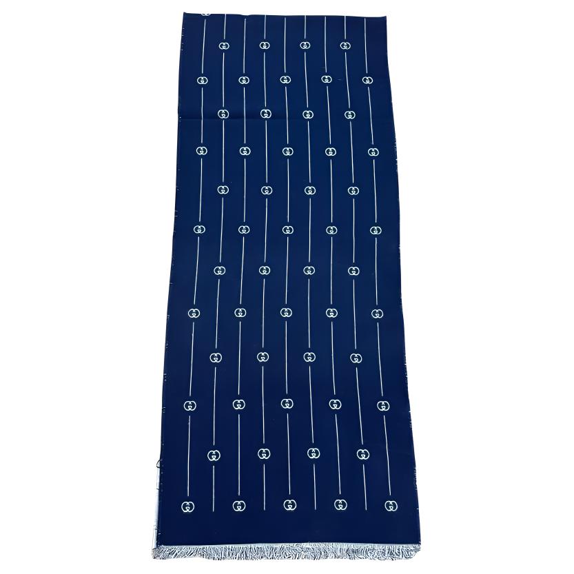 GUCCI Double G Logo Wool Scarf Blue for Men. 5957184GA234078