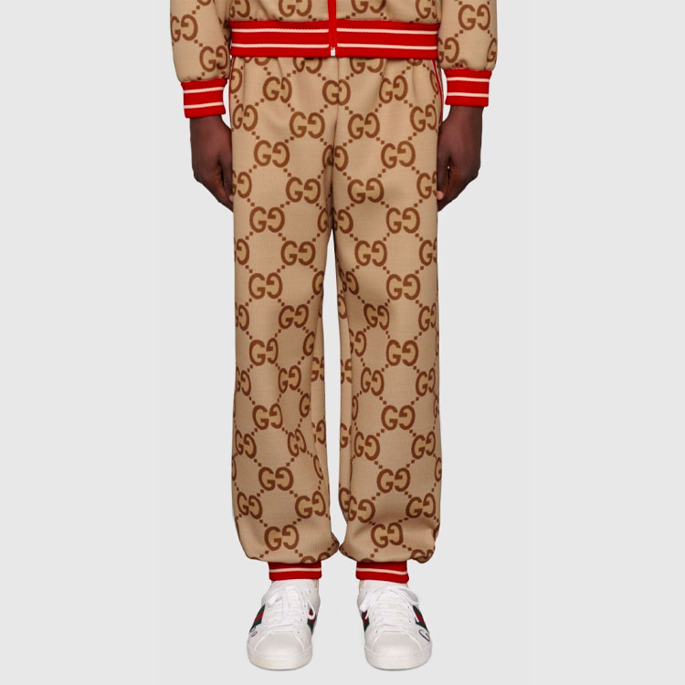 Shop GUCCI 雙G提花運動長褲 棕色 長褲 676473-XJDXI-2270