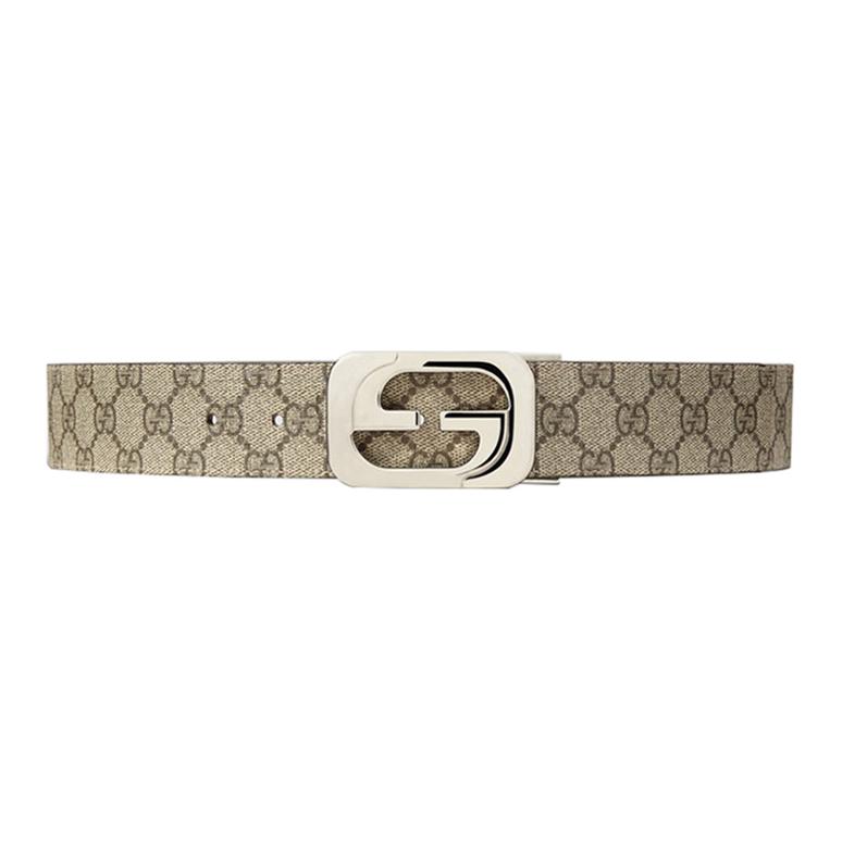 GUCCI Double G Monogram PVC Belt for Men in Light Brown, 4cm Width. 245861-KGDHN-9767
