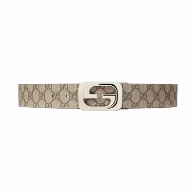 GUCCI Double G Monogram PVC Belt for Men in Light Brown, 4cm Width. 245861-KGDHN-9767