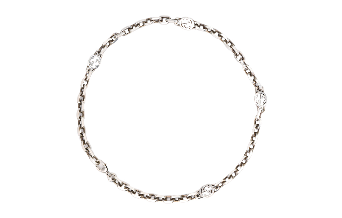 Lookbook 구찌 더블 G 오벌 펜던트 925 실버 유니섹스 커플 목걸이 - 실버 YBB62079600100U