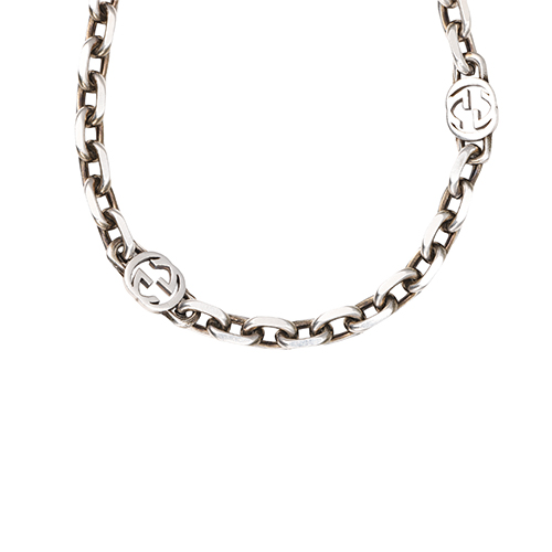 Purchase 구찌 더블 G 오벌 펜던트 925 실버 유니섹스 커플 목걸이 - 실버 YBB62079600100U