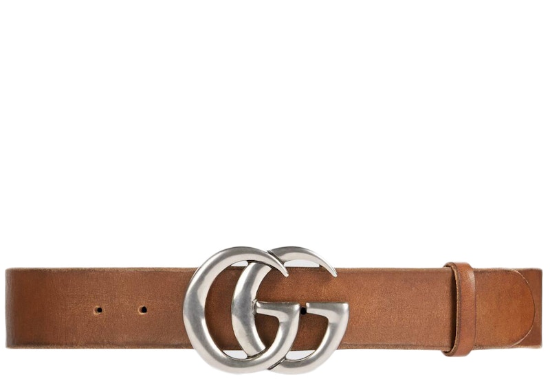 Gucci Double G Palladium Buckle Leather Belt 1.5"W Cuir
