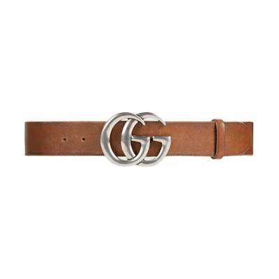 Gucci Double G Palladium Buckle Leather Belt 1.5"W Cuir