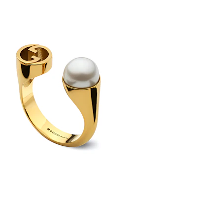 GUCCI Double G Pattern Gold Ring Unisex Couple Design Gold. 797423JCF27