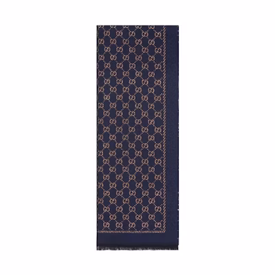 GUCCI Double G Pattern Knit Scarf Unisex Couple Navy Blue 479763-3G187-4175