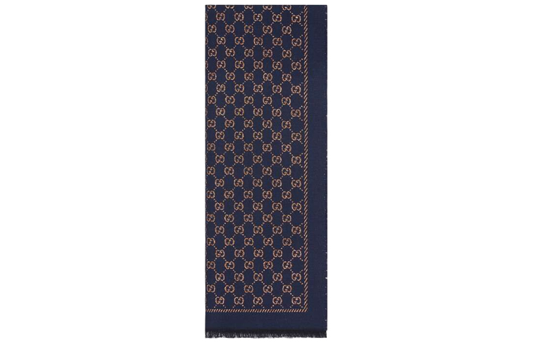 GUCCI Double G Pattern Knit Scarf Unisex Couple Navy Blue 479763-3G187-4175 圖 2