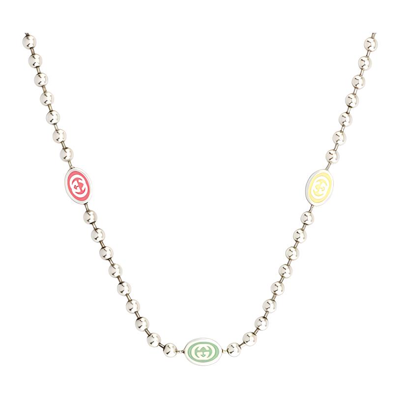 GUCCI Double G Pendant 925 Silver Necklace Unisex Couple Design - Silver. 753448-J8410-8519