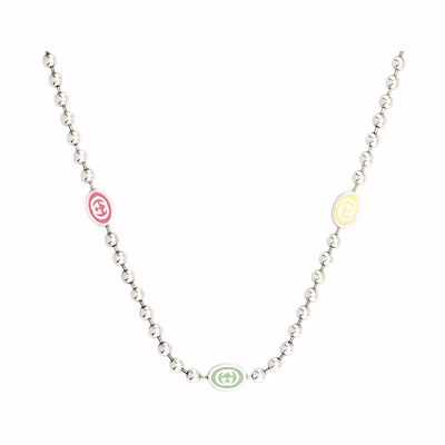 GUCCI Double G Pendant 925 Silver Necklace Unisex Couple Design - Silver. 753448-J8410-8519
