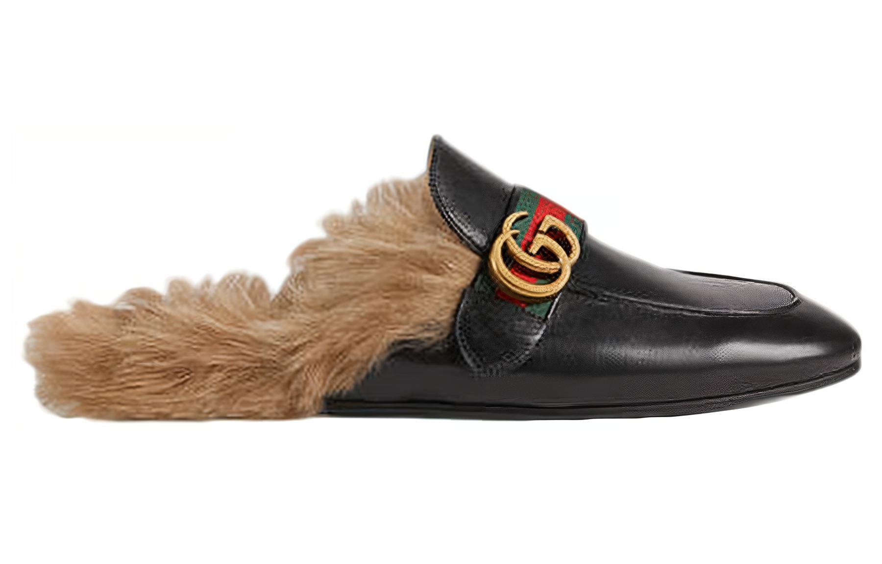 Order Gucci Double G Pluche Pantoffel Zwart 469950-D3VU0-1065