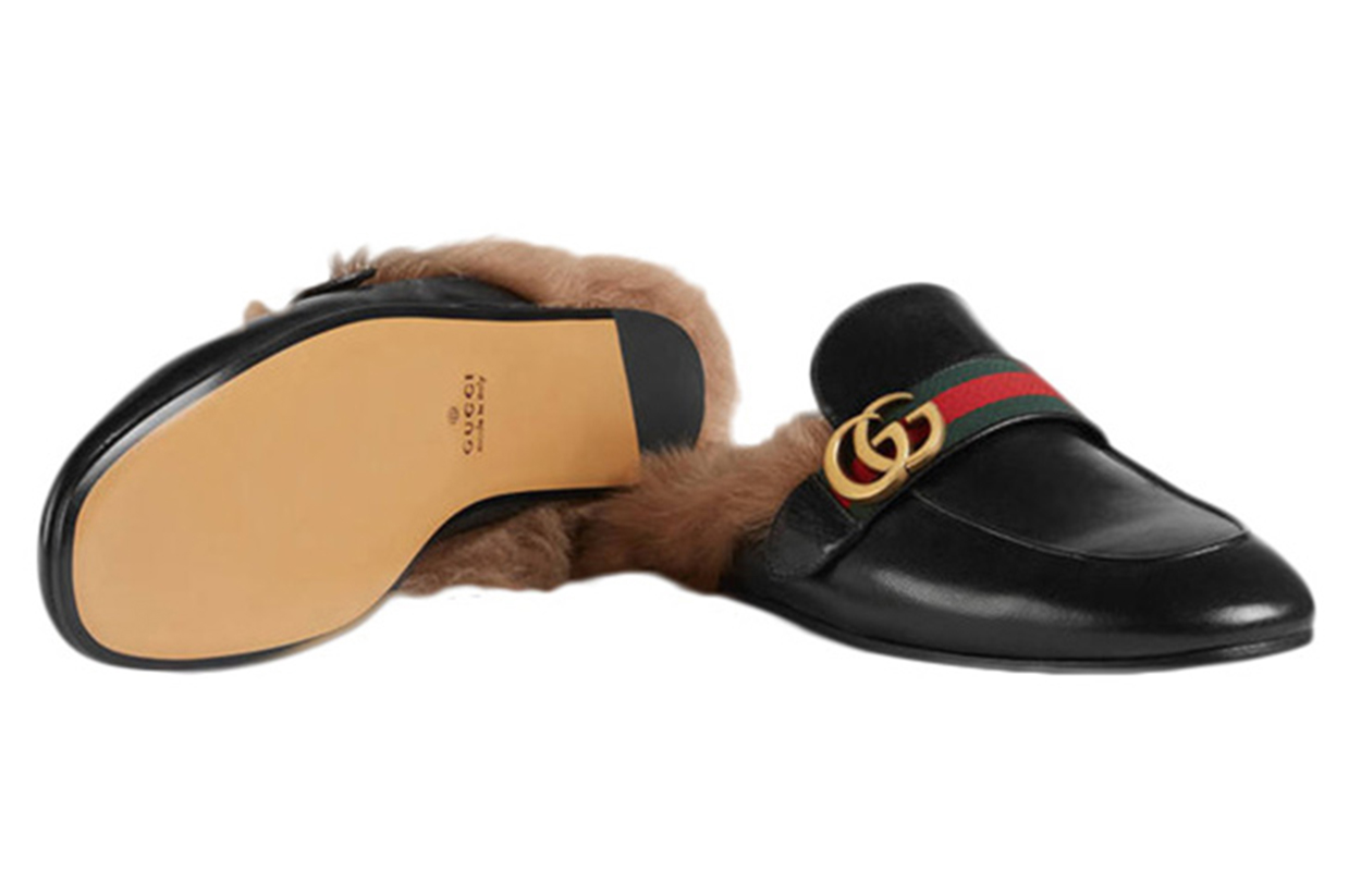 Shop Gucci Double G Pluche Pantoffel Zwart 469950-D3VU0-1065