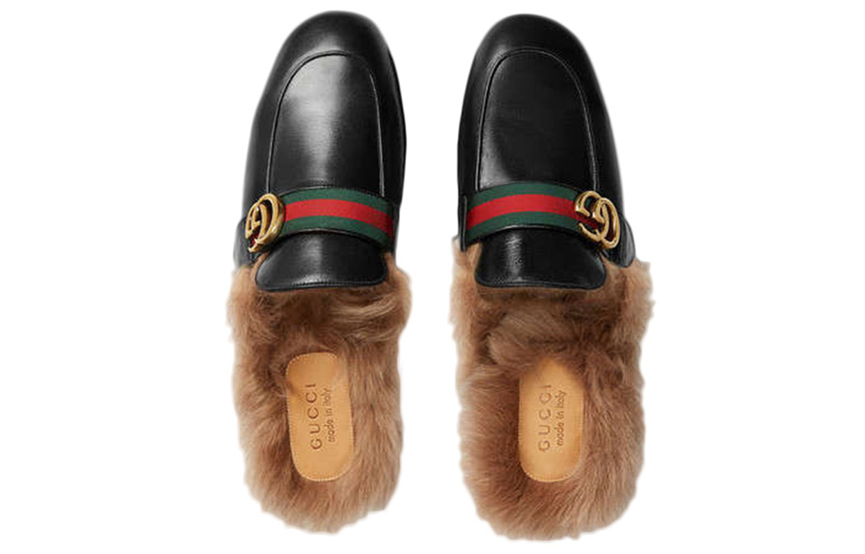 Purchase Gucci Double G Pluche Pantoffel Zwart 469950-D3VU0-1065
