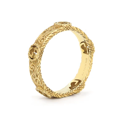 GUCCI Double G Series 18K Gold Interlocking G Ring Unisex Couple Design. 603608-J8500-8000
