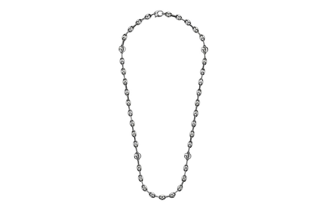 GUCCI Double G Series Fashion 925 Silver Necklace for Men. 627246 J8400 00701