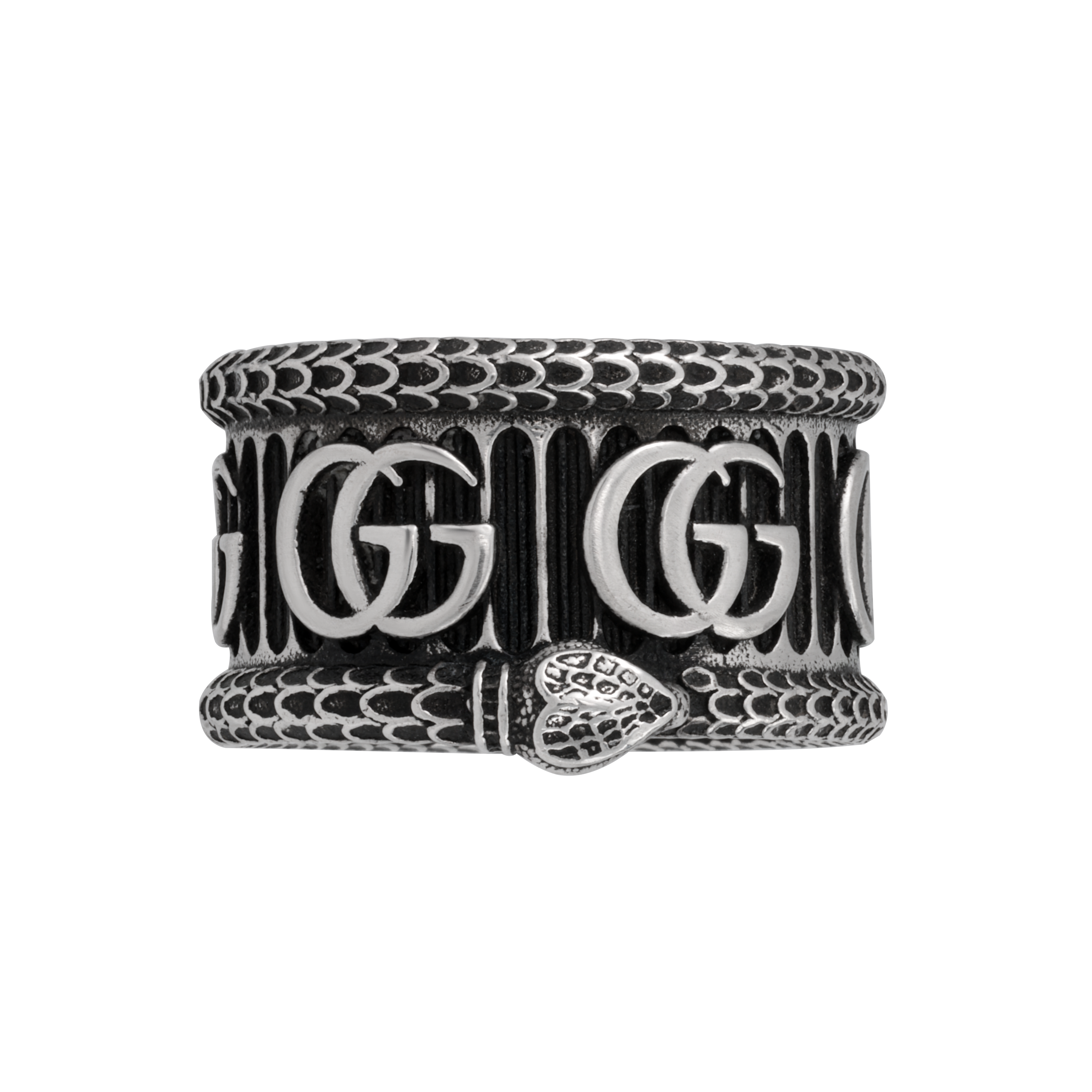 GUCCI Double G Serpentine 3D Stripe 925 Silver Ring 577201-J8400-0811