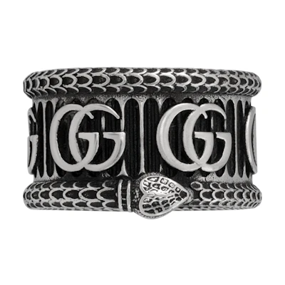GUCCI Double G Serpentine 3D Stripe 925 Silver Ring 577201-J8400-0811